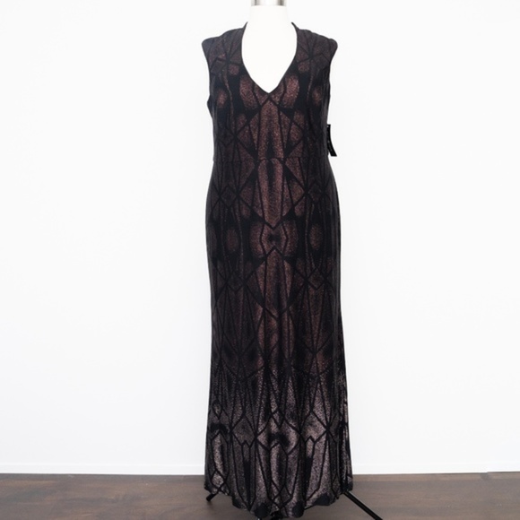 BETSY & ADAM. Long Cap Sleeve Glitter Ombre Dress - Picture 2 of 15